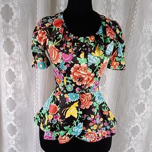Vintage Union Made In ILGWU Women's Top Floral Blouse Size S